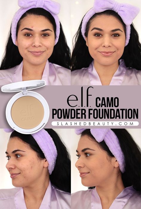 Before and after applying e.l.f. Camo Powder Foundation over acne, showing medium to full coverage | Read my full elf Camo Powder Foundation Review | Slashed Beauty Elf Powder Foundation, How To Use Powder Foundation, Elf Camo Powder Foundation, Drugstore Powder Foundation, Best Drugstore Powder, Drugstore Powder, Full Coverage Powder Foundation, Best Powder Foundation, Beauty Recommendations