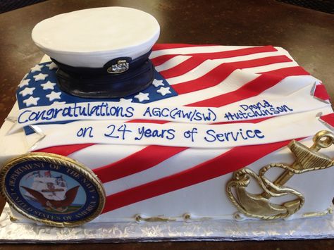 Naval retirement cake , American Flag, anchor , navy seal, Sweet Layers Navy Chief Retirement Cakes, Navy Retirement Cakes, Navy Chief Retirement, Navy Retirement Party Ideas, Navy Retirement Party, Navy Party Themes, Commissioning Ceremony, Candle Light Dinner Ideas, Navy Cake