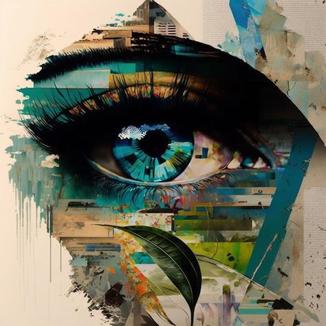 Acrylic Painting Eye, Eyeball Collage, Eyes Artwork Abstract, Eye Art Abstract, Painting An Eye, Eye Oil Painting, Eyes Collage, Eyes Painting, Woman Eyes