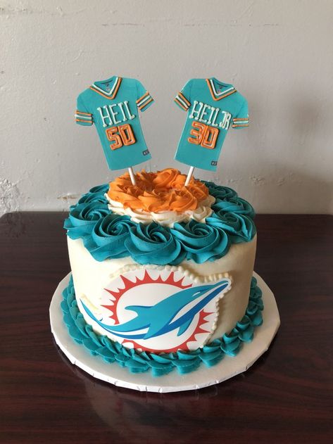 Miami Dolphins Cake, Dolphins Cake, Dolphin Cakes, Jersey Cake, Sport Cakes, Miami Dolphins, Dolphins, Cake Decorating, Miami