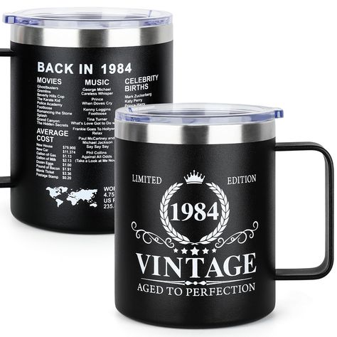 PRICES MAY VARY. 40TH BIRTHDAY GIFT IDEAS : Luxury vintage mug printed with 1984 related information will be a luxurious decoration and collection for home. Women men 40th birthday gifts cup is packaged in a beautiful box to better show your love! Give them a surprise 40 year old gifts. MEANINGFUL DESIGN: These personalized birthday gifts for 40 year old woman man feature vintage designs. Characterized by the historical facts of 1984, puts the memories of 40 years ago into a cup. Surprise your l Women Birthday Gifts, Birthday Gifts For Men, Vintage Mug, Gifts Vintage, Women Birthday, 50th Birthday Gifts, 40th Birthday Gifts, 40th Birthday, Gifts For Men