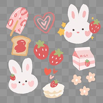 Cute Bunny Stickers Printable, Cute Stickers To Print Korean, Cute Sticker Png Transparent, Rabbit Sticker Kawaii, Pink Korean Stickers, Korean Bunny Cartoon, Korean Stickers Png, Sticker Set Free Printable, Transparent Stickers Png