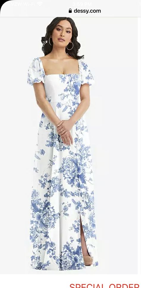 Patterned Bridesmaid, Patterned Bridesmaid Dresses, Blue Flower Dress, Events Center, Cottage Rose, Floral Bridesmaid Dresses, Dusk Blue, Floral Bridesmaid, Maxi Bridesmaid Dresses