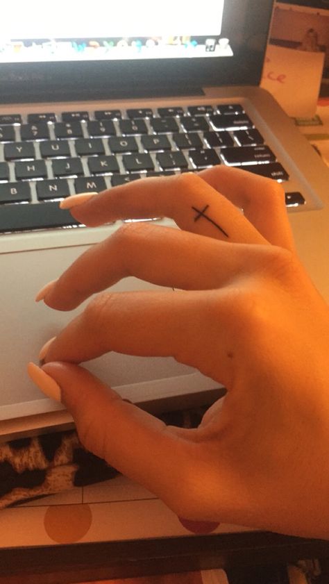 Little Cross Tattoos, Cross Necklace Tattoo, Cross Tattoo Neck, Inside Finger Tattoos, Bird Tattoo Neck, Cross Finger Tattoos, Tiny Cross Tattoo, Cross Tattoo On Wrist, Flying Bird Tattoo