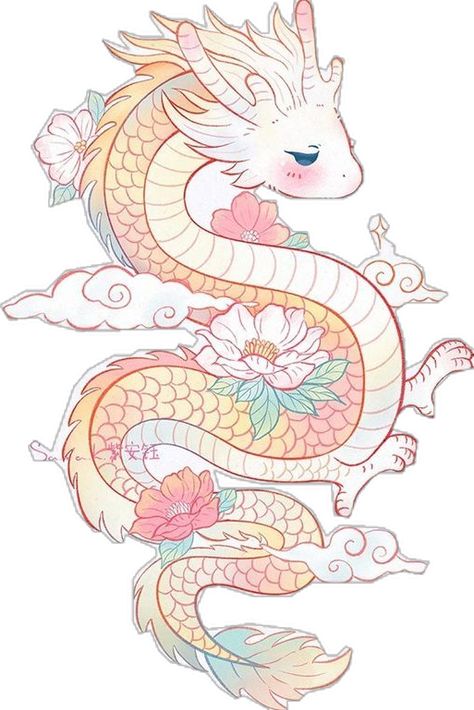 Cute Dragon Stickers, Kawaii Dragon Tattoo, Chinese Dragon Art Drawing, Cute Dragon Doodle, Cute Dragon Drawing Kawaii, Cute Animal Chibi, Cute Dragon Illustration, Chibi Tattoo, Dragon Drawing Sketches