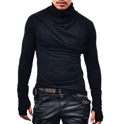 High Collar Patchwork Solid Color Long Sleeve T-Shirts - 2 Colors Spring Sweatshirt, Turtleneck Shirt, Collar Tshirt, Suzhou, Pullover Men, Cotton Jacket, Sweater Fashion, High Collar, Scarf Styles