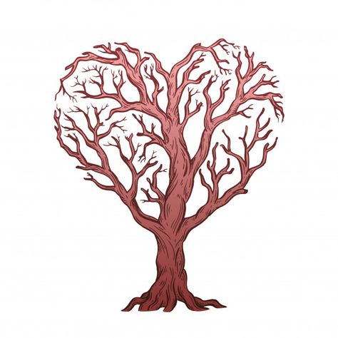 Tree And Heart Tattoo, Heart Tree Drawing, Heart Shaped Tree, Tree With Heart Leaves, Tree Of Hearts Painting, Chakra Tattoo, Branch Tattoo, Vector Trees, Tree Graphic