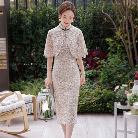 Dress Party Elegant, Tea Ceremony Dress, Ceremony Dress, Ceremony Dresses, Qipao Dress, Wedding Elegant, Silk Brocade, Tea Ceremony, Cheongsam