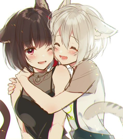 Anime Friendship, Anime Sisters, Yuri Anime, Friend Anime, Anime Wolf, Anime Couple, Anime Animals, Anime Best Friends, Anime Couples Drawings