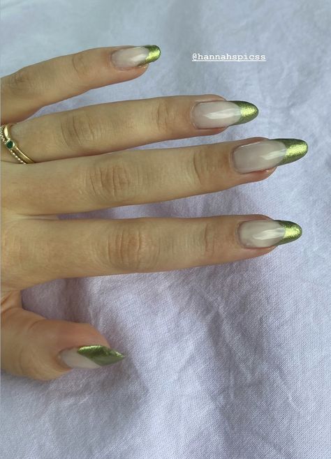 Metallic Green French Nails, Metallic Green French Tip Nails, Lime French Tip Nails, Green Metallic Nails, Metallic French Tip Nails, Metallic French Tip, Chrome Green Nails, Nessa Nails, Nails Inspiration Simple