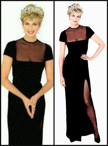 Princess Diana wearing a stunning black gown and the Spencer family tiara. Does anyone know the designer? Diana Aesthetic, Black Dress White Collar, Diana Princesa, Princess Diana Dresses, Diana Memorial, Diana Williams, Spencer Family, The Spencer, Princess Diana Fashion