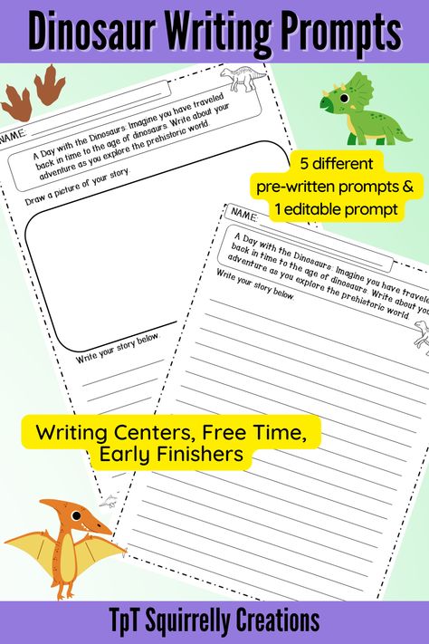 Spark creativity and storytelling skills with our Dinosaur Writing Prompt Activities! 🦕 This comprehensive set includes 5 engaging prompts, brainstorming worksheets, and a story map to guide students through the writing process. Perfect for homeschoolers and teachers alike!

#dinosaurwriting #writingprompts #homeschooling #education #kidsactivities #creativity #storytelling #dinosaur #writing #worksheet #teacher #homeschool #learn #fun #activity #kids #school The Writing Process, Prehistoric World, Story Map, Spark Creativity, Writing About Yourself, Writing Prompt, Early Finishers, Writing Center, Writing Process