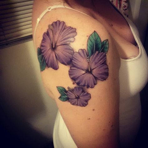 Purple Hibiscus Flower Tattoo Purple Hibiscus Tattoo, Purple Hibiscus Flower, Hibiscus Flower Tattoo, Hawaiian Flower Tattoos, Hibiscus Flower Tattoos, Flower Tattoo On Side, Rose Flower Tattoos, Hibiscus Tattoo, Purple Hibiscus