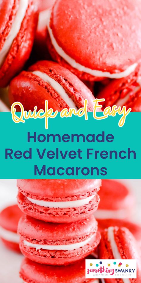 Red Velvet Macarons Recipe, Red Velvet Macaroons, Red Macarons, Velvet Recipes, Red Velvet Macarons, French Macaroon Recipes, Make Macarons, Easy Red Velvet, Macaroons Recipe