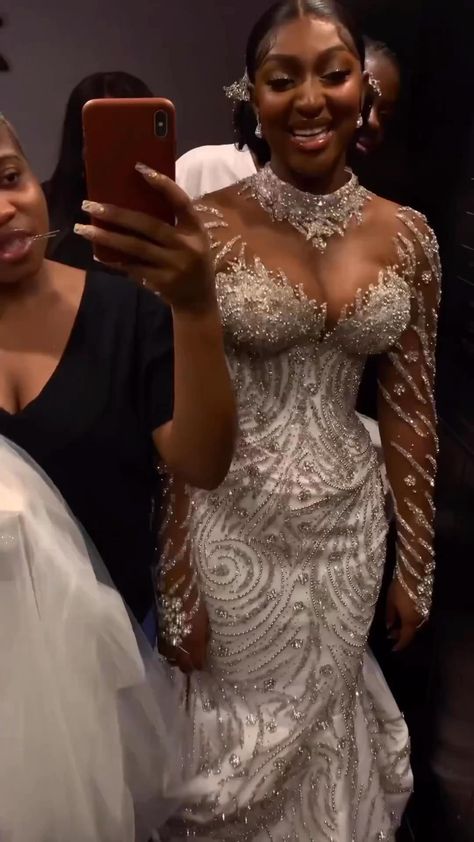 Eseazenabor Wedding Dress, Wedding Dresses With Crowns, Rose Gold And Black Wedding Dress, Rhinestone Mermaid Wedding Dress, Sparkling Mermaid Wedding Dress, Black Wedding Dresses Black Women, Elegant Glam Wedding Dress, Porsha Williams Wedding Dress, Glamourous Wedding Dresses