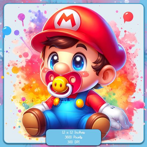 Mario Watercolor, Mario Artwork, Mario Cute, Mario Png, Baby Disney Characters, Aesthetic Png, Character Images, Super Mario Art, Mickey Mouse Cartoon