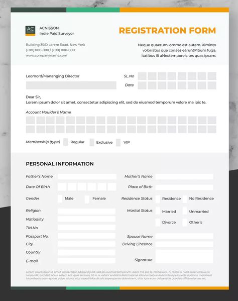 Clean Registration Form Template InDesign INDD - US Letter Size. Download Application Form Design, Registration Form Design, Preschool Lesson Plan Template, Printable Forms, Instagram Feed Tips, Design Document, Login Form, Invoice Design, Application Letters