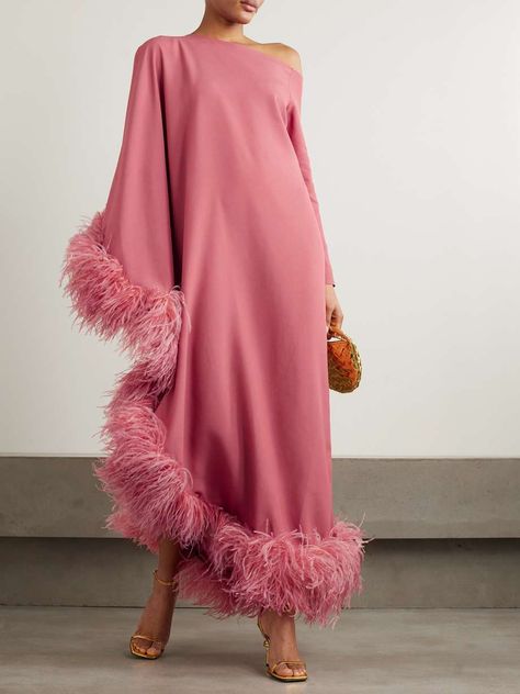 TALLER MARMO Ubud one-shoulder feather-trimmed crepe gown | NET-A-PORTER Taller Marmo Feather Dress, Taller Marmo Dress, Pink Floral Dress Outfit, Taller Marmo, Formal Wedding Attire, Floral Dress Outfits, Black Tie Attire, Dress Code Wedding, Pink Bridesmaid Dress