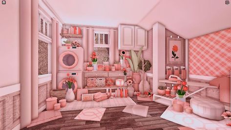 Pink Animation, Cottage Core Bloxburg House, Bloxburg Aesthetic, Bloxburg Interior, Bloxburg Building, Preppy House, Cottage House Designs, Bloxburg Hacks, Blox Burg