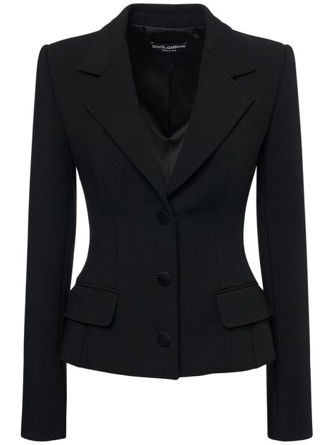 Find Dolce & Gabbana Stretch Wool Blend Single Breast Blazer on Editorialist. Front button closure. Two front pockets. Satin lining. Model is wearing a size40 Dolce And Gabbana Outfits Women, Structured Black Blazer, Black Structured Blazer, Boss Lady Style, Black Outerwear, Cool Coats, Wool Blend Jacket, Long Sleeve Blazers, Laura Mercier