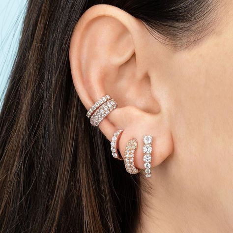 Earrings No Piercing, Cartilage Earring, Ear Cuffs, Cartilage Earrings, Rose Earrings, Clip Earrings, Huggies Earrings, Jewelry Party, Pave Diamonds