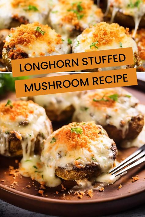 Get a taste of Texas with this easy-to-make stuffed mushroom recipe! Perfect as an appetizer or main entree, these longhorn mushrooms will satisfy your cravings. Longhorn Stuffed Mushrooms Recipe, Stuffed Mushroom Recipe, Mushroom Side Dishes, Mushroom Recipes Healthy, Mushroom Appetizers, Cheese Stuffed Mushrooms, Mushroom Recipe, Mushroom Dish, Stuffed Mushroom