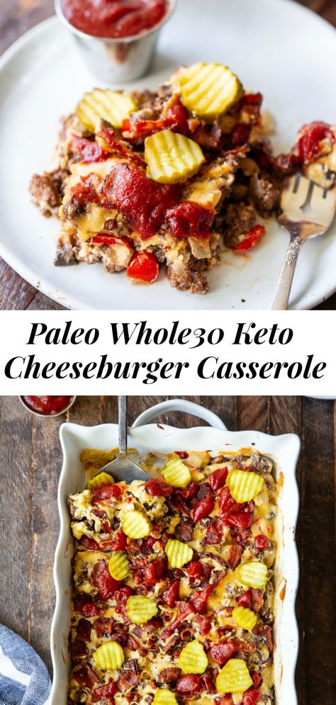 This bacon cheeseburger casserole tastes so much like the real deal that no one would guess there’s actually no cheese in it at all!  A creamy, dairy-free cheese sauce is layered with savory ground beef, veggies, and topped with crispy bacon for the ultimate comfort food casserole! #paleo #whole30 #keto #cleaneating Bacon Cheeseburger Casserole, Sweet Potato Waffles, Crispy Sweet Potato, Cheeseburger Casserole, Boiled Egg Diet Plan, Dairy Free Cheese, Bacon Cheeseburger, Low Carb Diet Recipes, Paleo Whole 30