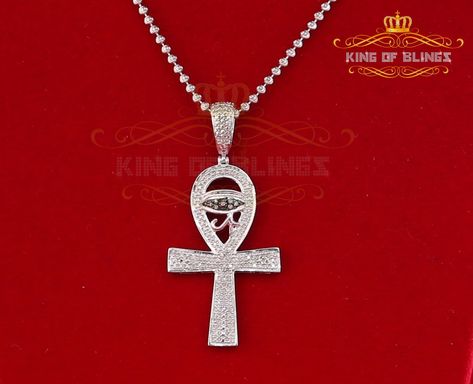 KING OF BLINGS 16000W-A79KOB $179.99 kingofblings.com/products/10k-white-gold-finish-with-0-33ct-real-diamond-silver-ankh-pendant-1 #mens #silver #kingofblings #ankh #unisex #diamond K Color Diamond, Ankh Pendant, Yellow Pendant, Custom Label, Micro Pave, Real Diamonds, Diamond Stone, Silver Diamonds, Photo Jewelry