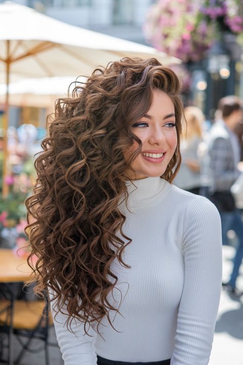 Embrace your natural beauty with these long curly hairstyles that radiate effortless elegance. This style showcases cascading, bouncy curls that frame your face beautifully, enhancing any look with its vibrant texture. Perfect for any occasion, long curls can be worn down for a loose style or styled with playful braids. Discover the magic of long curly hairstyles and elevate your hair game! #curlyhairstyles Long Hair Curls, Long Curly Hairstyles, Big Bouncy Curls, Curls For Long Hair, Tight Curls, Long Curls, Defined Curls, Bouncy Curls, Loose Style