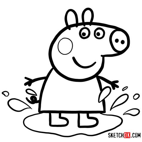 How to draw Peppa Pig in the mud puddle - Step by step drawing tutorials Peppa Pig Images, Peppa Pig Drawing, Peppa Pig Imagenes, Danny Dog, Peppa Pig Teddy, Peppa Pig Cartoon, Pig In Mud, Pig Pictures, Pig Drawing