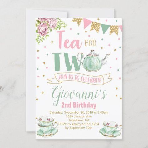 $2.55 | Tea for Two Birthday Party Invitation #tea #for #two #2nd #second #birthday #invitation #party #invite #girl 2nd Birthday Party Invitations, Tea For Two Birthday Party, Tea For Two Birthday, Two Birthday Party, Girls Tea Party Birthday, 2nd Birthday Party For Girl, Two Birthday, Girls Party Invitations, Second Birthday Ideas