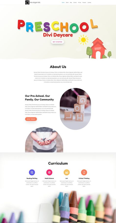 Responsive Day Care Website Childcare Website, Daycare Layout, Kids Branding Design, Nonprofit Website, Website Design Wordpress, Divi Theme, Design Layouts, School Website, Website Design Layout