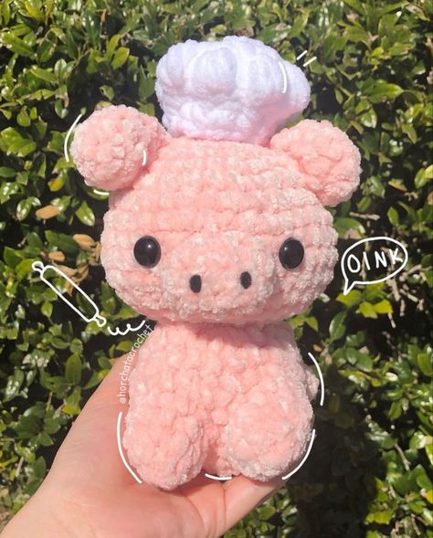 Crochet Pig Squishmallow, Pink Crochet Plushies, Crochet Pink Plushies, Crochet Plush Pink, Piggy Crochet, Pig Crochet Plushie, Pig Plushie Aesthetic, Pride Crochet, Tastiest Food