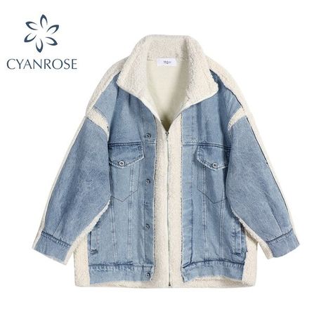 Casual Thick Warm Winter Coat For Women Oversized Autumn Fashion Lamb Wool Patchwork Jean Denim Jackets Snow Basic Female Coat _ - AliExpress Mobile Sherpa Jean Jacket, Denim Patchwork Jeans, Patchwork Denim Jacket, Jeans Patchwork, Sherpa Coat, Womens Jackets Casual, Winter Jeans, Coat For Women, Patchwork Jeans