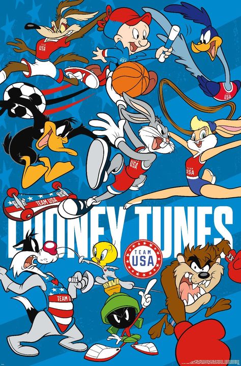 PRICES MAY VARY. This Trends Looney Tunes x Team USA - Group Wall Poster uses high-resolution artwork and is printed on PhotoArt Gloss Poster Paper which enhances colors with a high-quality look and feel High-quality art print is ready-to-frame or can be hung on the wall using poster mounts, clips, pushpins, or thumb tacks Made in the USA and Officially Licensed Easily decorate any space to create the perfect decor for a party, bedroom, bathroom, kids room, living room, office, dorm, and more Pe Cartoon Network Classics, Looney Tunes Party, Posters On Wall Bedroom, Party Bedroom, Boys Posters, Baby Looney Tunes, L Anime, Looney Tunes Cartoons, South Park Characters