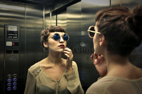 In the elevator. A woman is looking at herself reflected in a mirror inside the , #SPONSORED, #woman, #elevator, #mirror, #reflected #ad Eye Mask Sleep, Elevator Pitch, Women Ties, Invisible Illness, Color Powder, Seo Tips, Fashion Portrait, Round Sunglass Women, Athletic Women