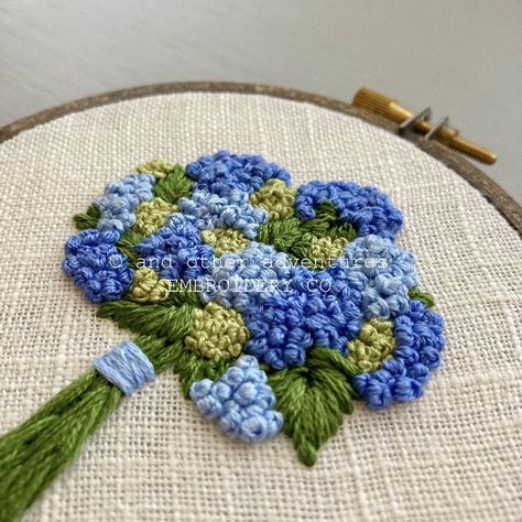 Blue and Green Embroidered Hydrangeas Digital Pattern | And Other Adventures Embroidery Co Abstract Embroidery, Digital Embroidery Patterns, Chain Stitch Embroidery, Hand Work Embroidery, Brazilian Embroidery, Hand Embroidery Pattern, Sewing Embroidery Designs, Flower Embroidery Designs, Hand Embroidery Stitches