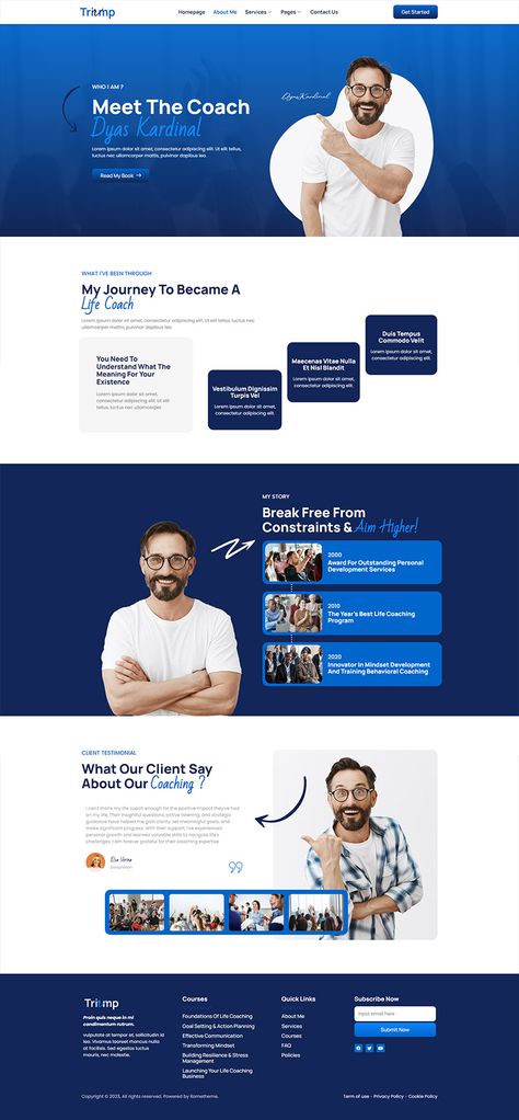 Triump - Life Coach & Motivator Elementor Template Kit by Rometheme About Us Page Design, App Design Layout, Becoming A Life Coach, Coach Website, Ui Design Website, Business Website Design, Portfolio Website Design, Webpage Design, Template Site