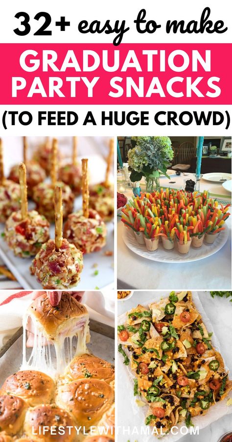 Whether you are looking for high school graduation party snack appetizers or college graduation snacks, here are all the best snacks to serve that will impress everyone that attends your party! Seriously, not only are the easy and quick to make, but will keep everyone entertained and full! Snacks For Grad Party, Finger Foods For 21st Birthday Party, Snack Ideas For Graduation Party, Finger Foods For Open House, Graduation Party Dips, Pre Homecoming Snacks, Graduation Party 2024 Ideas, Prom Finger Food Ideas, Healthy Graduation Party Food