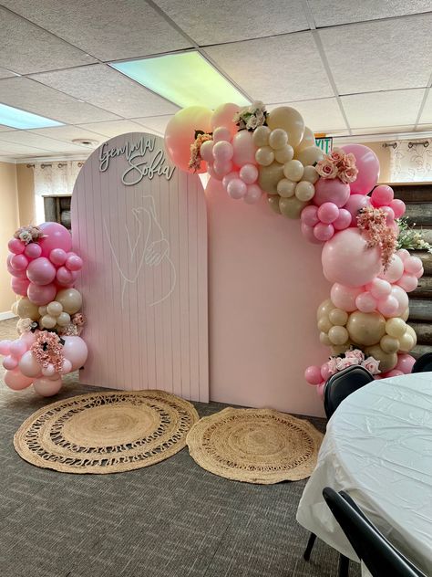 Pink baby shower balloons pastel pink its a gilr baby shower backdrop Pink Baby Shower Backdrop, Pink Photo Backdrop, Cake Backdrops, Pastel Baby Shower, Wooden Backdrops, Shower Balloons, Pink Backdrop, Shower Backdrop