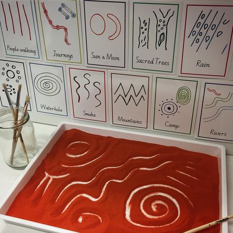 Exploring examples of Aboriginal symbols used in many forms of art. The aim of this activity is to explore and appreciate the rich beauty of Aboriginal artwork and culture. It’s also a fantastic hands-on sensory and fine motor skills activity full of creativity! Feel welcome to join the conversation, we’d love to hear how your class can take this activity to the next level. #modernteachingaids #buildingknowledgetogether #sandart Naidoc Week Activities, Aboriginal Art For Kids, Aboriginal Symbols, Aboriginal Art Symbols, Forms Of Art, Aboriginal Education, Indigenous Education, Aboriginal Culture, Childcare Activities