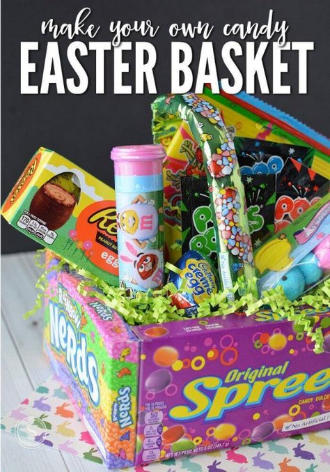 Create your own budget friendly Easter Basket by gluing 4 candy boxes together with a glue gun and filling with Easter themed treats. Homemade easter basket idea for kids or teens. #kidseasterbasket #teeneasterbasket #diyeasterbasket Basket Theme, Easter Basket Alternatives, Easter Themed Treats, Food Staging, Homemade Easter Baskets, Unique Easter Baskets, Creative Easter Baskets, Candy Easter Basket, Edible Decorations