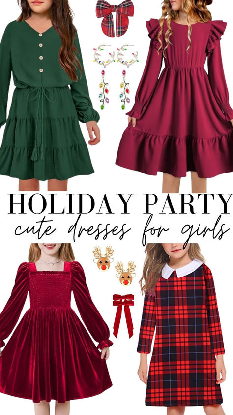 holiday dresses for girls and accessories Juniors Christmas Outfits, Winter Favorites, Dresses On Amazon, Holiday Accessories, Girls Holiday, Girls Holiday Dresses, Amazon Favorites, Girls Christmas Dresses, Dresses For Girls