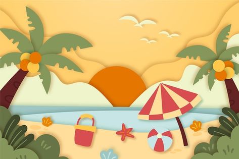 Summer Theme Design, Beach Graphic Design, Diy Pop Up Book, Beach Drawing, School Board Decoration, Construction Paper Crafts, Baby Birthday Themes, 3d Paper Art, Happy Birthday Wallpaper