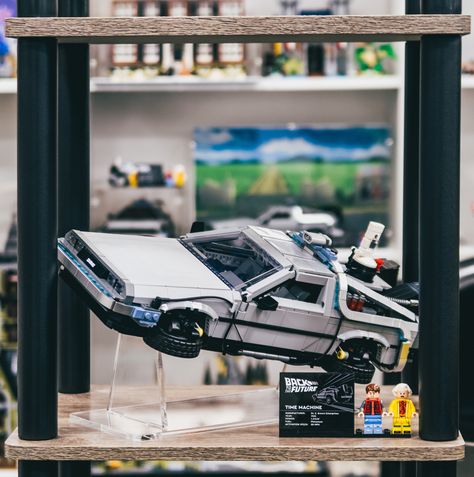 LEGO 10300 DeLorean on display stand Lego Delorean, Delorean Time Machine, Acrylic Display Case, Lego Cars, Display Cases, Lego Technic, Your Amazing, Acrylic Display, Time Machine