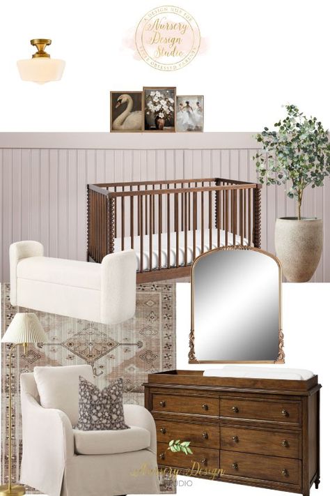 Get ready to feast your eyes on our fabulous collection of hundreds of curated nursery designs – it's the treasure trove you've been dreaming about! Think of these nursery design collections as your personal style guru, helping you transform your little one's space while making the most of that precious room. Whether you've got a penchant for specific styles, themes, or colors, we've got you covered! Girl Nursery Not Pink, Dark Wood Nursery, Dusty Pink Nursery, Pink Nurseries, Neutral Girl Nursery, Pink Nursery Ideas, Elegant Baby Nursery, Nursery Dark Furniture, Feminine Nursery