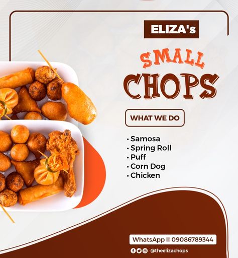 Small Chops Flyer Design, Samosa And Spring Rolls, School Labels Printables, Small Chops, Juice Bar Design, Catering Design, Labels Printables, Food Business Ideas, Happy Birthday Art