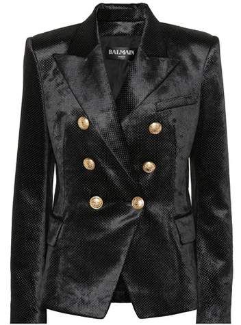 Balmain Velvet jacquard blazer Lambskin Leather Blazer, Balmain Style, Jacquard Blazer, Balmain Clothing, Balmain Blazer, Floral Print Blazer, Lace Jacket, Striped Jacket, Printed Blazer