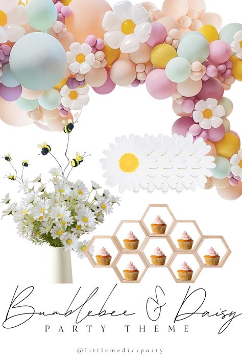 a minimalistic party theme inspired by bumblebees and daisies. beautiful pastels pop when combined with wood, white and tiny floating bumblebees Daisy Party Theme, Bumblebee Party, Bee Themed Birthday Party, Bee Birthday Party, Daisy Party, Bee Party, Bee Birthday, May Birthday, September 1