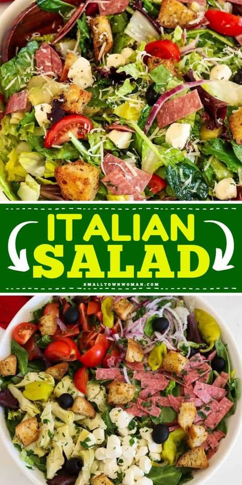 Nothing beats the classic Italian Salad! Tossed in a homemade Italian dressing, this spring salad idea is not only healthy but also light yet filling. Save this Italian chopped salad recipe for an easy spring side dish! Italian Tossed Salad Recipes, Antipasto Salad Dressing, Bread Salad Recipe, Italian Bread Salad, Spring Side Dishes, Chopped Salad Recipe, Italian Salad Recipes, Italian Antipasto, Green Salads